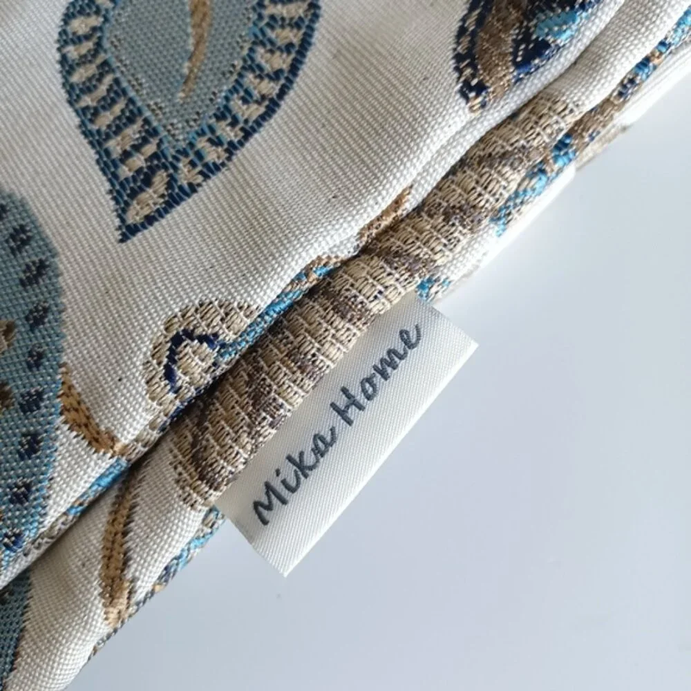 Set of 2 Jacquard Tropical Leaf Throw Pillow Covers | 20x20 | NWT | Blue & Cream